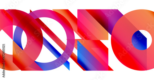 Abstract colorful shapes overlap, creating dynamic visual effect. Gradient hues blend, forming modern composition. Brightness contrasts sharply against white background.