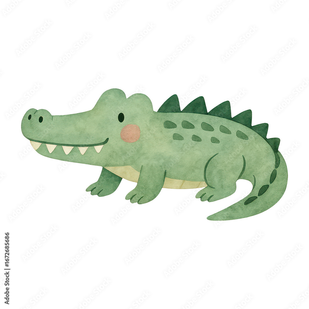 Obraz premium PNG Cute cartoon crocodile illustration.