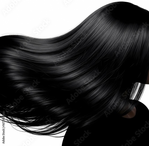 Close up of long hair style. healthy and shiny black hair