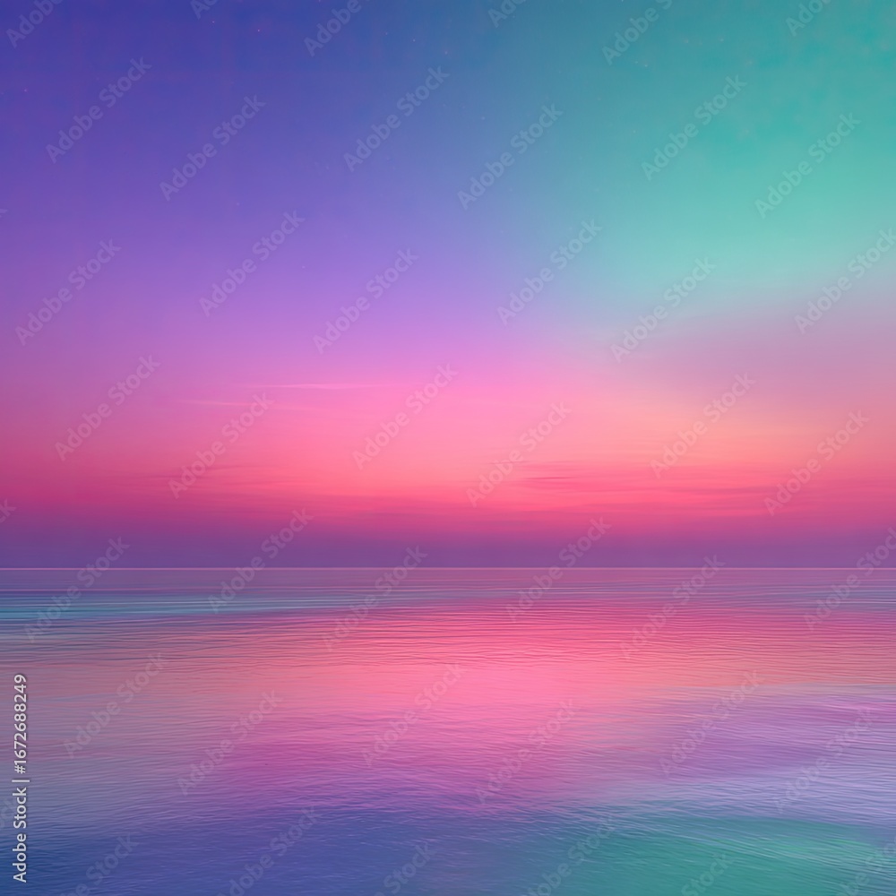 Obraz premium Vibrant sunset reflecting on calm ocean waters, peaceful coastal scene, ideal for travel or meditation
