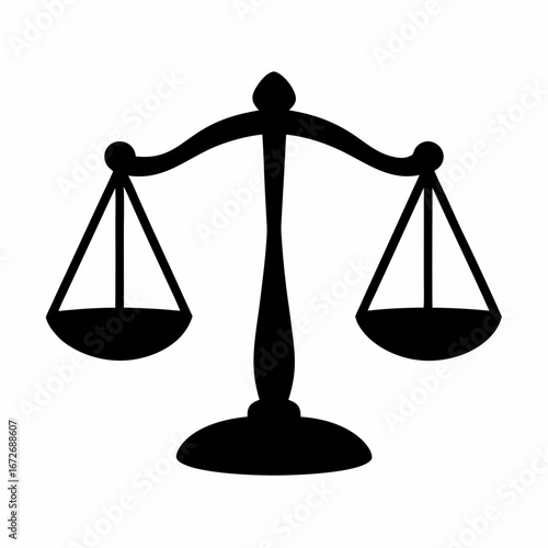 Black and white scale of justice representing law, fairness, and equilibrium