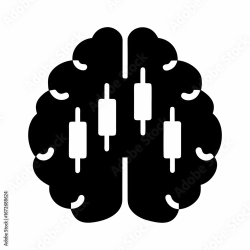 Brain analysis with candlestick chart inside showcasing trading intelligence concept