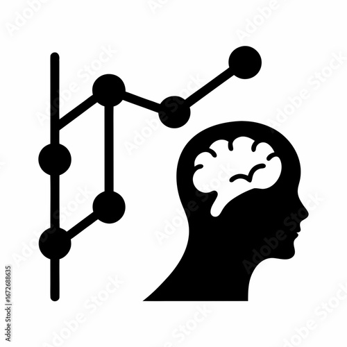 Thinking process and data analytics within a human head symbol