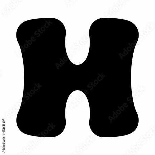 Black and white graphic art portraying the letter H in a stylized form
