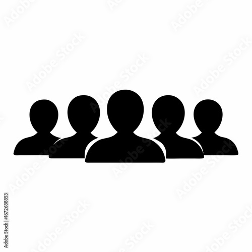 Black and white group of five faceless people silhouette icon symbol