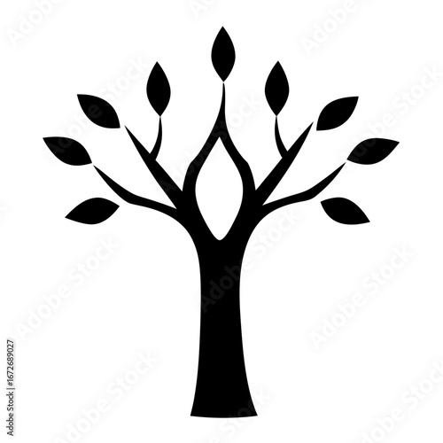 A minimalist black and white tree illustration symbolizing life and nature