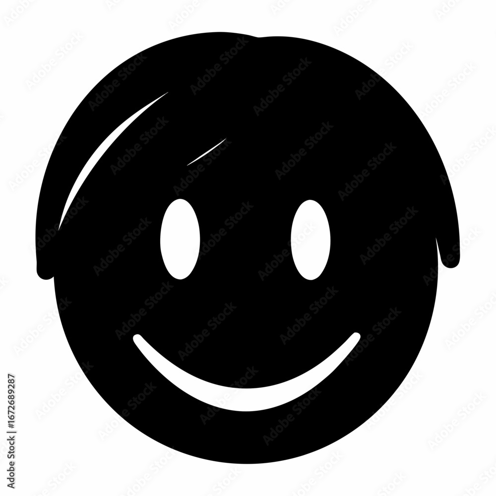 Fototapeta premium Black and White Smiley Face Icon with a Cute Haircut Design