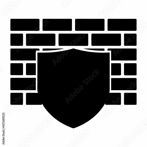 Black shield overlaying a brick wall suggesting a strong and secure barrier