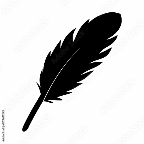 Black feather silhouette against a white background creating a simple yet elegant design