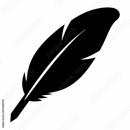 Elegant black feather silhouette on a white background evokes classic writing