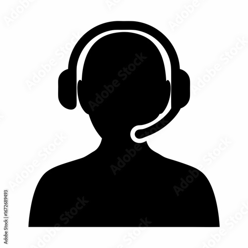 Black silhouette of a person wearing a headset for customer service support