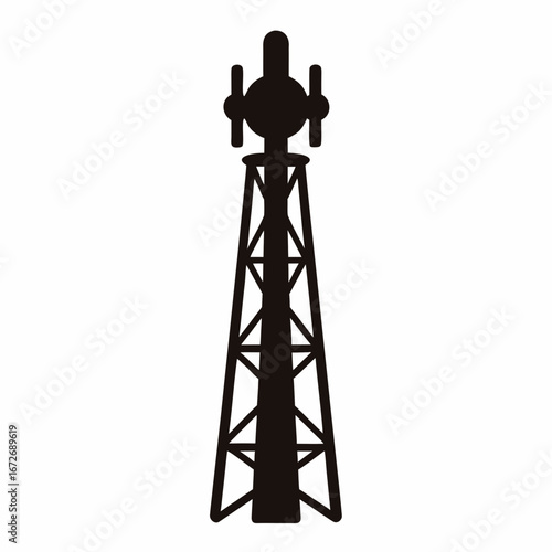 Silhouette of a tall cell tower antenna for telecommunications transmission