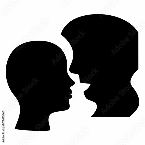 Silhouette of two human heads facing each other in black color