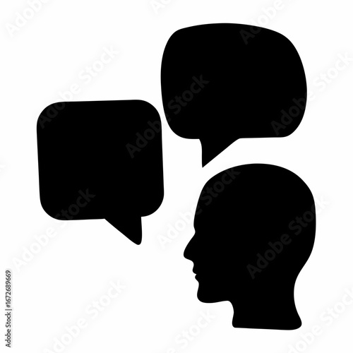 Silhouette of a Human Head with Two Bubbles Suggesting Thought Process