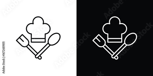 Chef icon in line art versions on white background