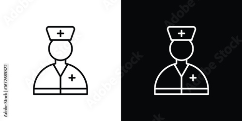 Nurse icon in line art versions on white background