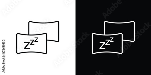 Pillow icon in line art versions on white background