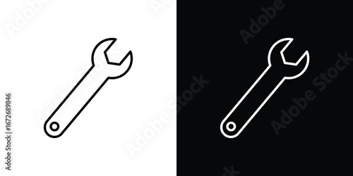 Wrench icon in line art versions on white background