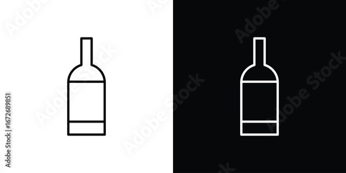Wine bottle icon in line art versions on white background