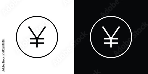 Yen icon in line art versions on white background