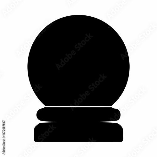 Black silhouette of a crystal ball on a stand, simple geometric design