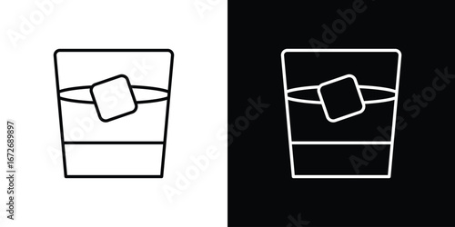 Whiskey Glass icon in line art versions on white background