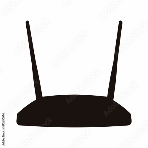 Simple black silhouette of a modern dual antenna wireless router for internet access