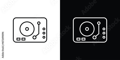 Turntable icon in line art versions on white background