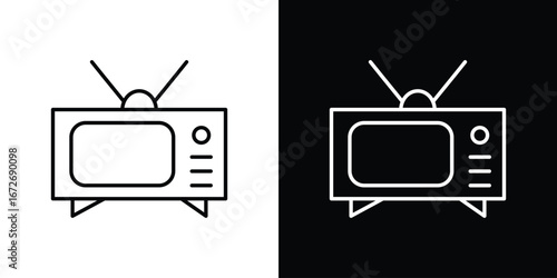 Tv retro icon in line art versions on white background