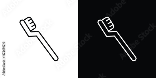 Toothbrush icon in line art versions on white background