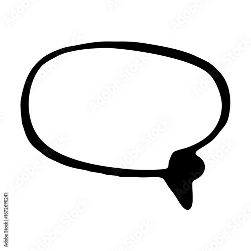 Simple Hand Drawn Speech Bubble with Tail in Black and White