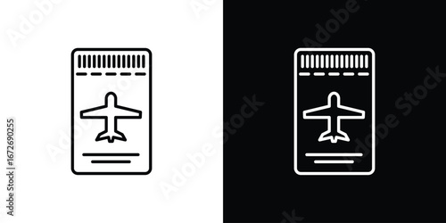Ticket airline icon in line art versions on white background
