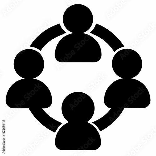 Four stylized people connected in a circular formation representing collaboration