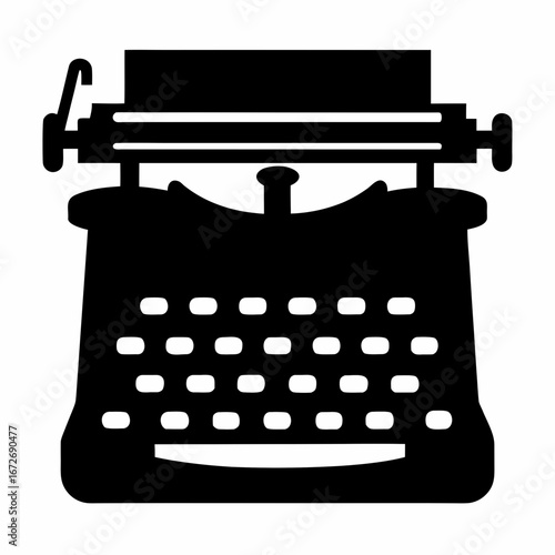 A vintage black typewriter icon representing writing, journalism and retro technology