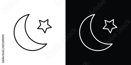 Star and crescent icon in line art versions on white background