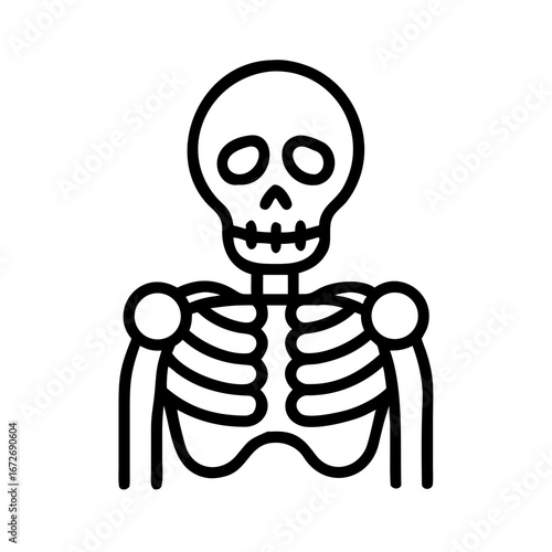 Simple Line Art Icon of a Skeleton for Halloween or Medical Illustration