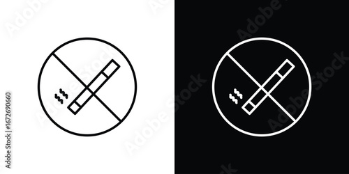 Smoking ban icon in line art versions on white background