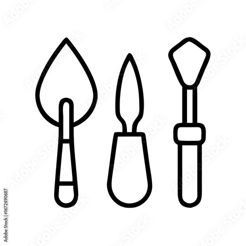Line art illustration of three different sculpting tools or pottery tools