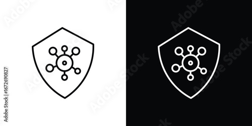 Shield virus icon in line art versions on white background