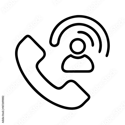 Telephone icon with signal waves and person outline for communication