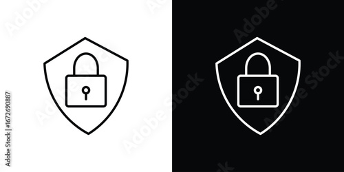 Security icon in line art versions on white background