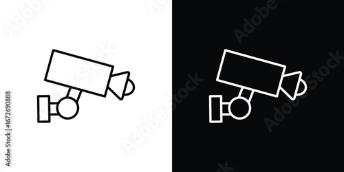 Security camera icon in line art versions on white background