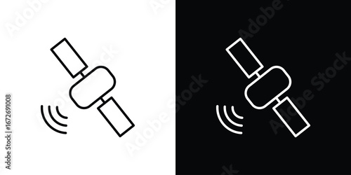 Satellite icon in line art versions on white background
