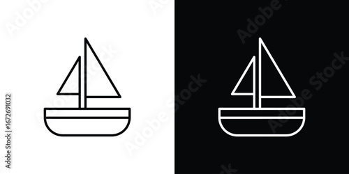 Sailboat icon in line art versions on white background