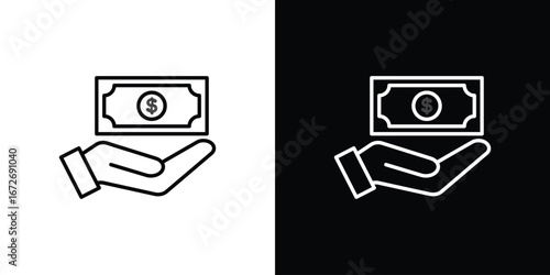 Salary icon in line art versions on white background