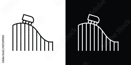 Roller coaster icon in line art versions on white background
