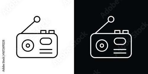 Radio icon in line art versions on white background