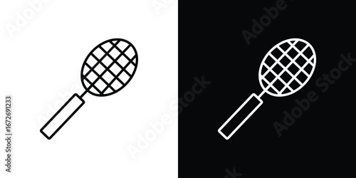 Racquet icon in line art versions on white background