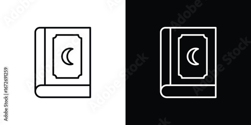 Quran book icon in line art versions on white background