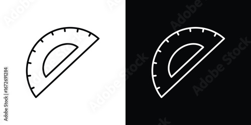 Protractor icon in line art versions on white background
